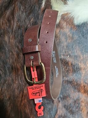 Justice Brown Leather Men’s Belt with Antique Brass Buckle